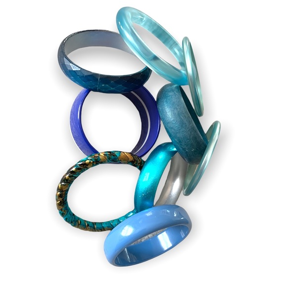 Vintage set of 9 bangle bracelets in hues of blue - Picture 3 of 7
